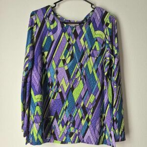 CLOTHES Funky Stretchy Long Sleeve Top Bold Colors Abstract Geometric Pattern